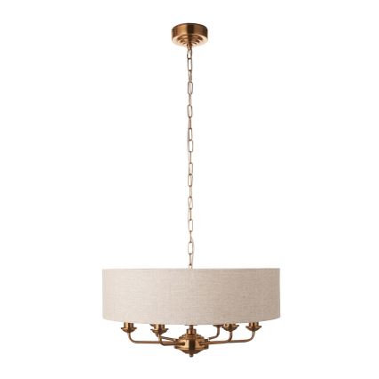 Endon 110722 - Ketjulla roikkuva riippuvalaisin HIGHCLERE 6xE14/40W/230V beige/messinki halkaisija 55 cm