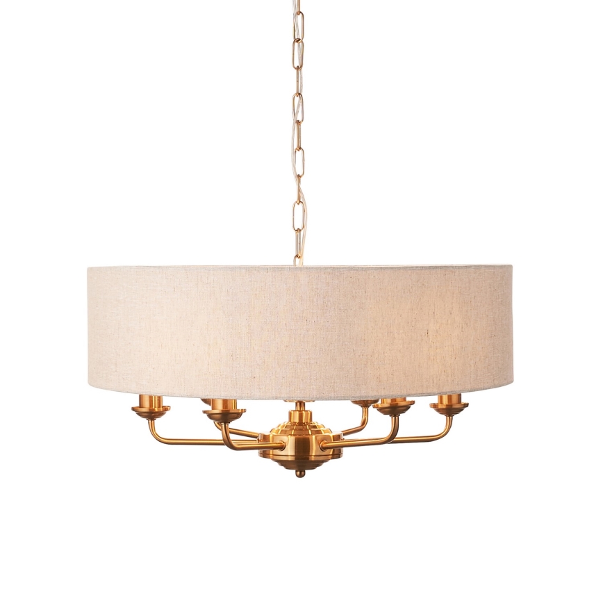 Endon 110722 - Ketjulla roikkuva riippuvalaisin HIGHCLERE 6xE14/40W/230V beige/messinki halkaisija 55 cm