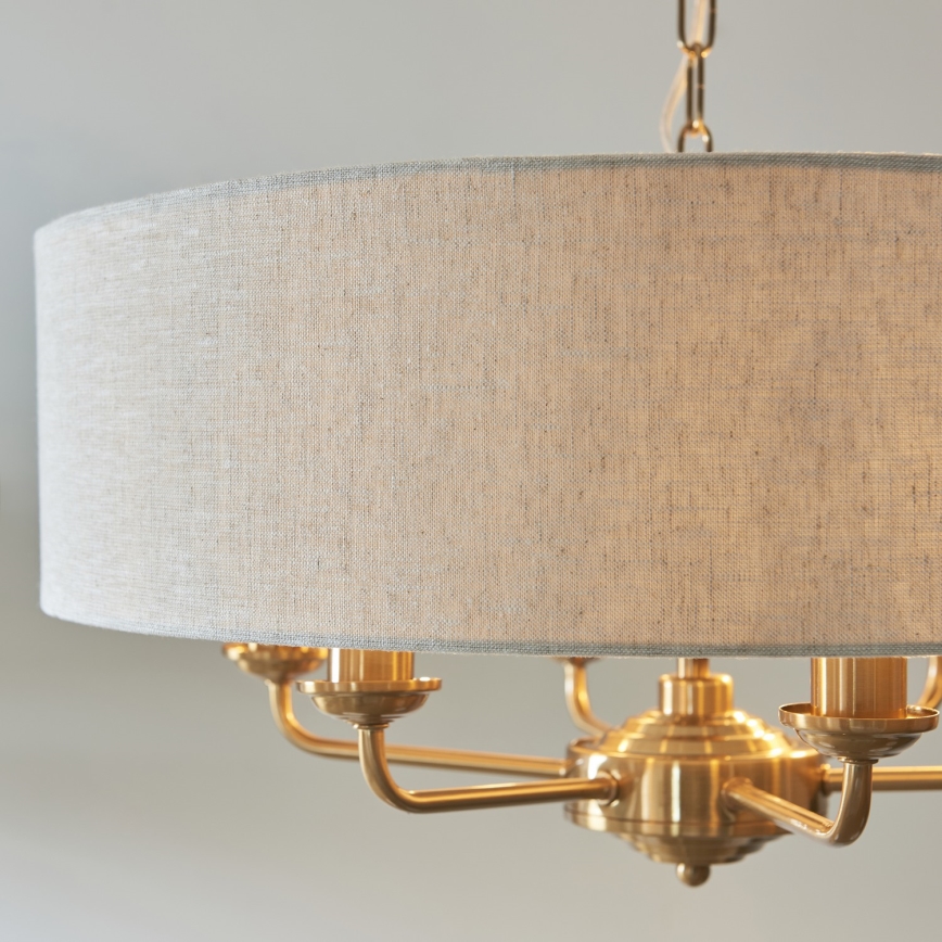 Endon 110722 - Ketjulla roikkuva riippuvalaisin HIGHCLERE 6xE14/40W/230V beige/messinki halkaisija 55 cm
