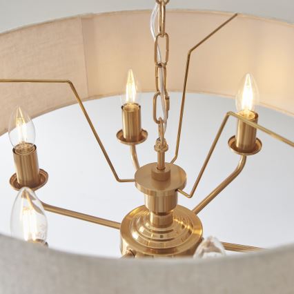Endon 110722 - Ketjulla roikkuva riippuvalaisin HIGHCLERE 6xE14/40W/230V beige/messinki halkaisija 55 cm
