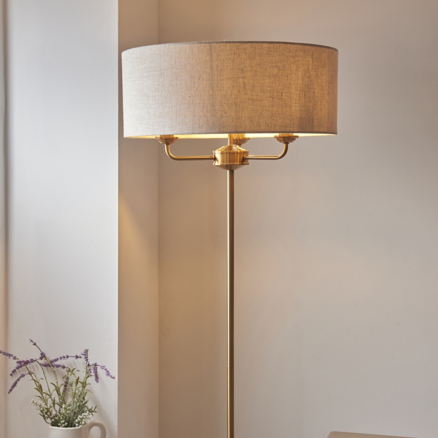 Endon 110724 - Lattialamppu HIGHCLERE 1xE14/40W/230V beige/messinki halkaisija 47 cm
