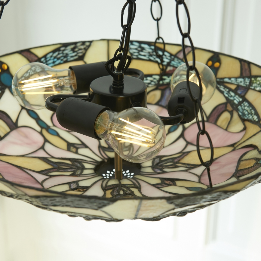 Endon 111869 - Ketjulla roikkuva Tiffany-tyylinen riippuvalaisin ASHTON 3xE27/10W/230V halkaisija 45 cm