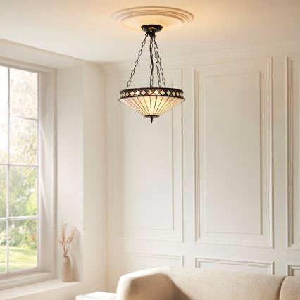 Endon 111870 - Ketjulla ripustettava Tiffany-tyylinen kattokruunu FARGO, 3xE27/10W/230V, halkaisija 41,5 cm