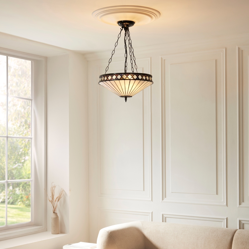 Endon 111870 - Ketjulla ripustettava Tiffany-tyylinen kattokruunu FARGO, 3xE27/10W/230V, halkaisija 41,5 cm