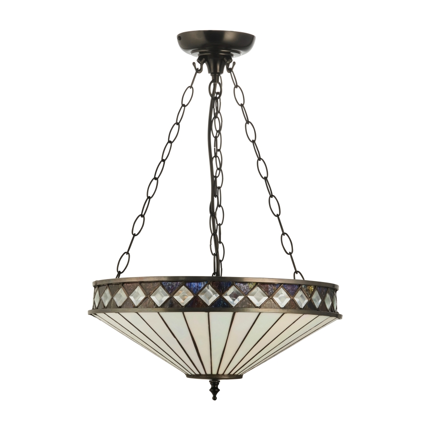 Endon 111870 - Ketjulla ripustettava Tiffany-tyylinen kattokruunu FARGO, 3xE27/10W/230V, halkaisija 41,5 cm