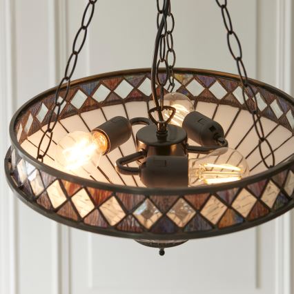 Endon 111870 - Ketjulla ripustettava Tiffany-tyylinen kattokruunu FARGO, 3xE27/10W/230V, halkaisija 41,5 cm