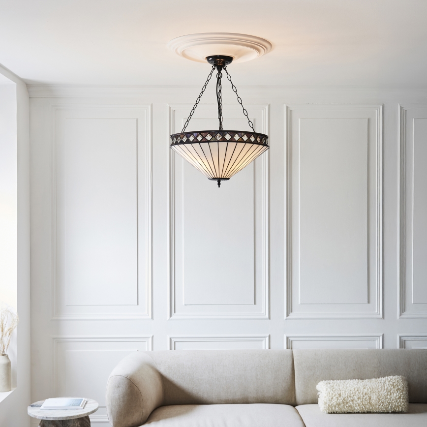 Endon 111871 - Ketjulla ripustettava Tiffany-tyylinen FARGO-kattokruunu 3xE27/10W/230V, halkaisija 50 cm
