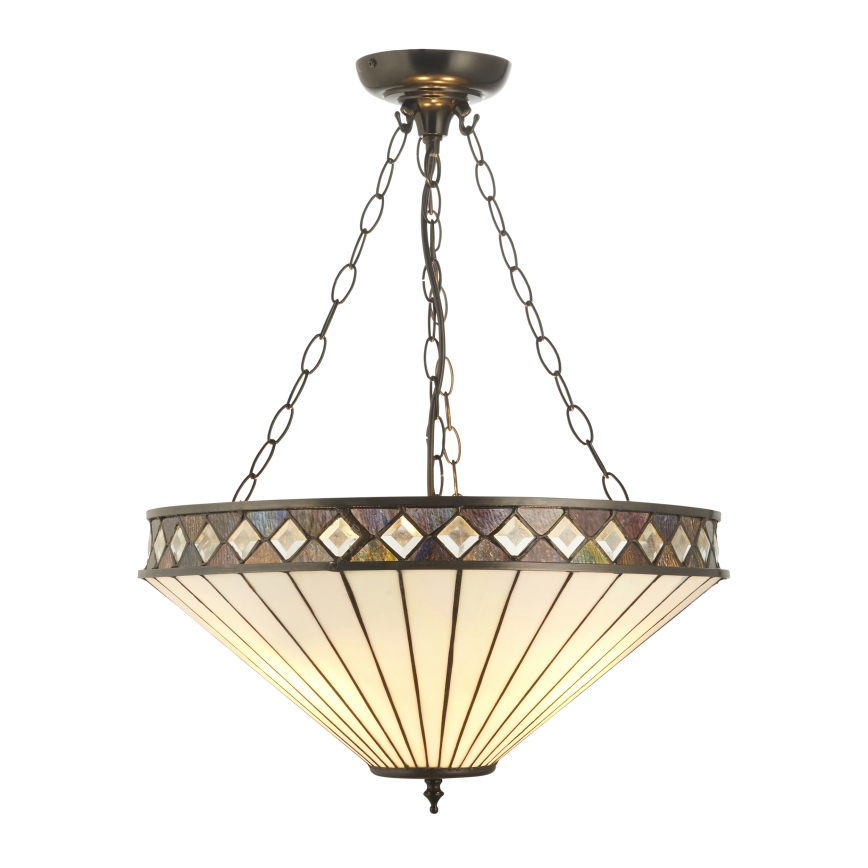 Endon 111871 - Ketjulla ripustettava Tiffany-tyylinen FARGO-kattokruunu 3xE27/10W/230V, halkaisija 50 cm
