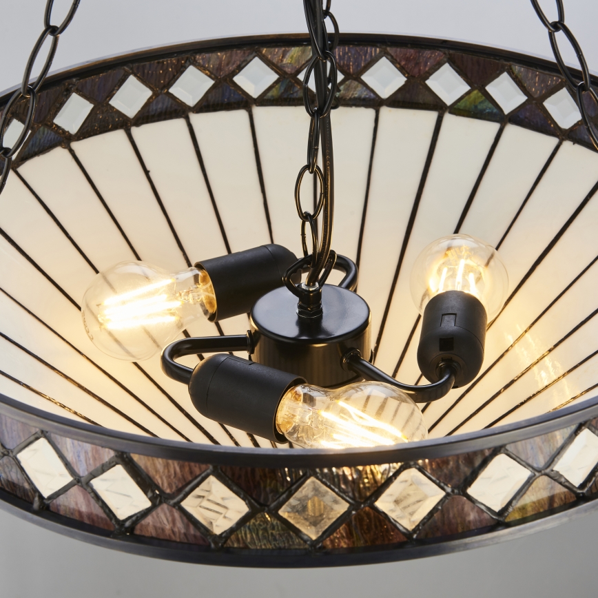 Endon 111871 - Ketjulla ripustettava Tiffany-tyylinen FARGO-kattokruunu 3xE27/10W/230V, halkaisija 50 cm