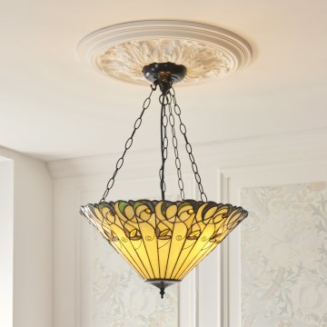 Endon 111881 - Ketjulla roikkuva Tiffany-tyylinen kattokruunu JAMELIA 3xE27/10W/230V, halkaisija 50 cm