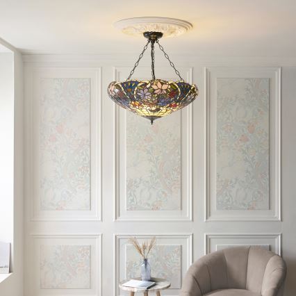 Endon 111887 - Riippuvalaisin ketjulla Tiffany SULLIVAN 3xE27/10W/230V halkaisija 57 cm