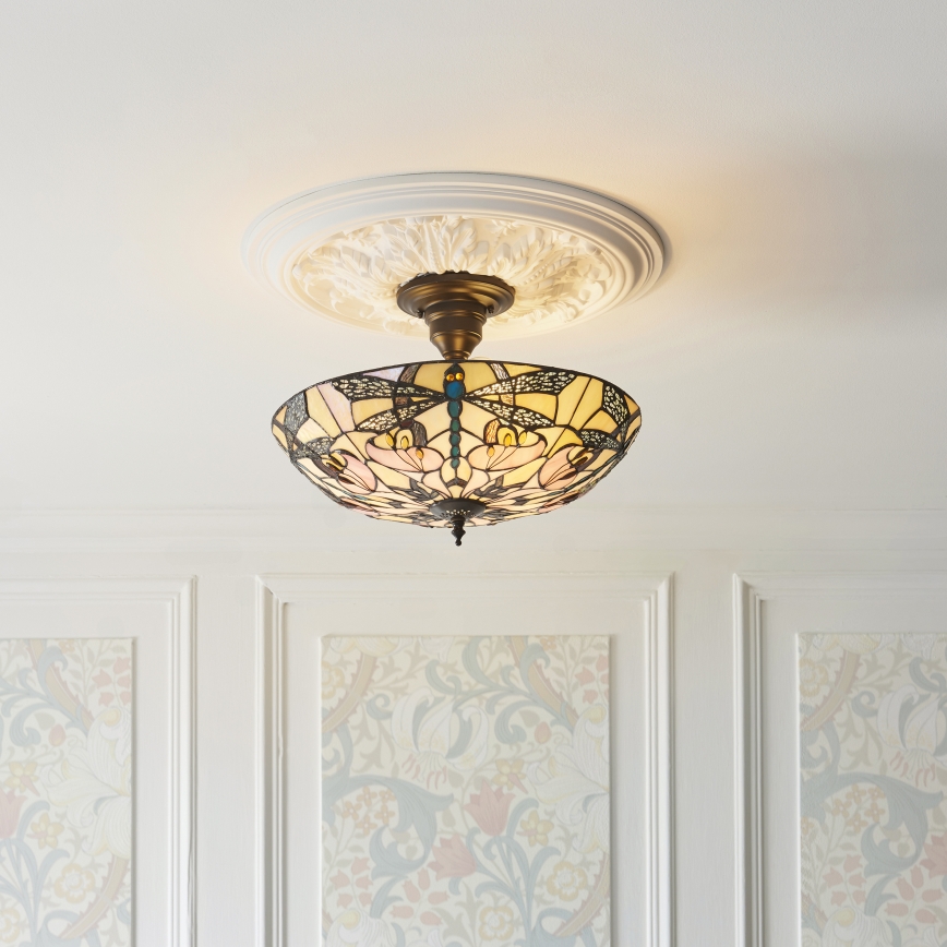 Endon 111892 - Pinta-asennettava Tiffany-tyylinen kattovalaisin ASHTON 3xE27/10W/230V halkaisija 45 cm