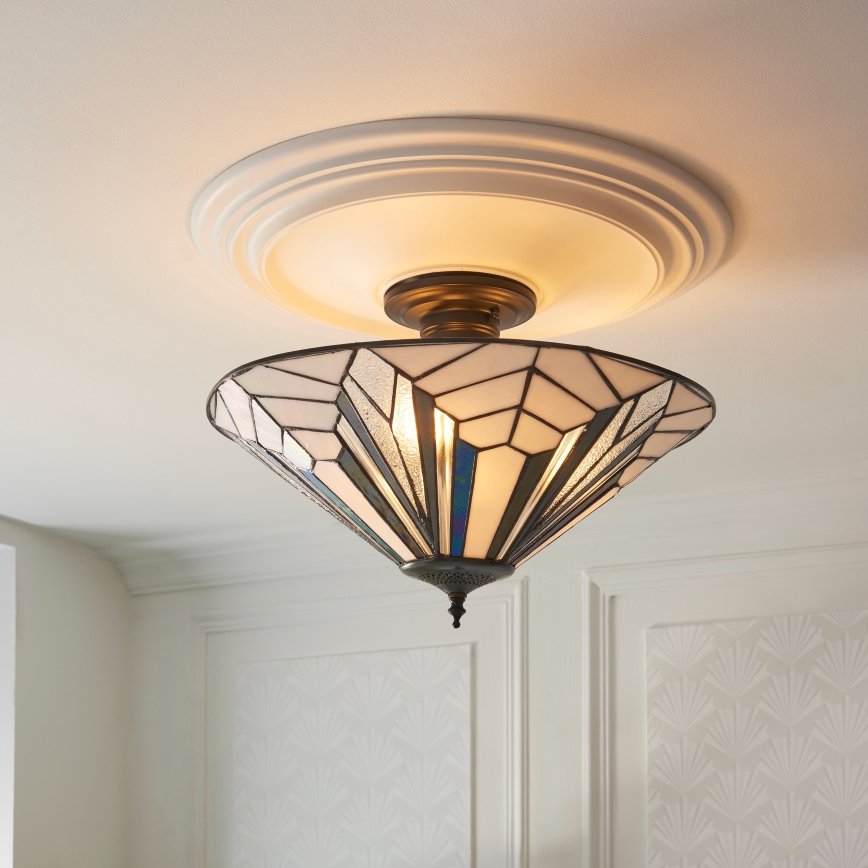Endon 111895 - Pintakiinnitteinen Tiffany ASTORIA -kattovalaisin 3xE27/10W/230V halkaisija 48 cm