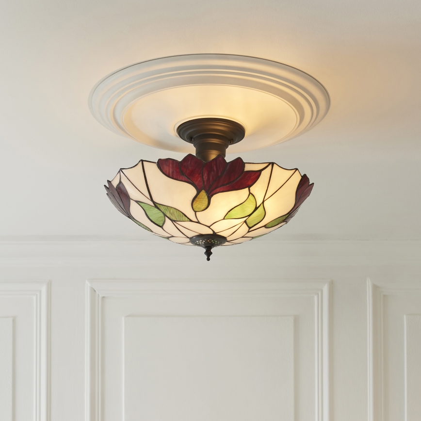 Endon 111896 - Pinta-asennettava Tiffany-kattovalaisin BOTANICA, 3x E27/10W/230V, halkaisija 45 cm