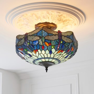 Endon 111897 - Pintakiinnitteinen kattokruunu Tiffany DRAGONFLY, 3 x E27/10 W/230 V, Ø 41 cm