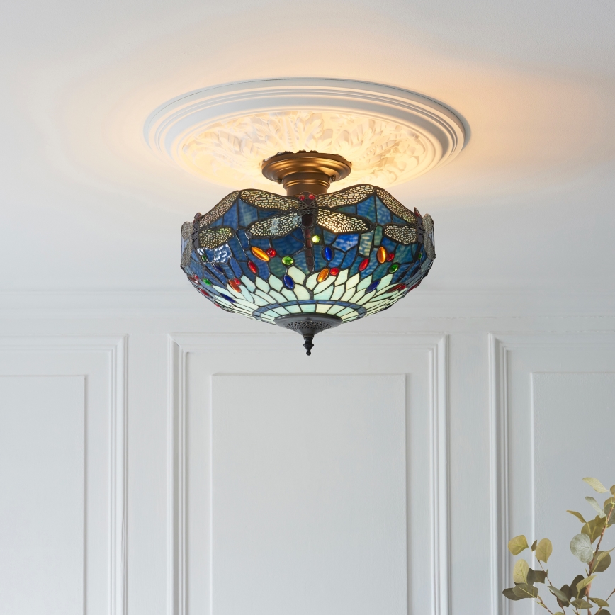 Endon 111897 - Pintakiinnitteinen kattokruunu Tiffany DRAGONFLY, 3 x E27/10 W/230 V, Ø 41 cm