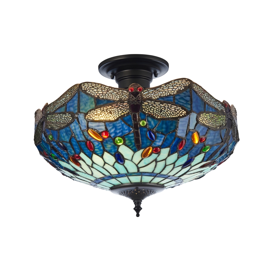 Endon 111897 - Pintakiinnitteinen kattokruunu Tiffany DRAGONFLY, 3 x E27/10 W/230 V, Ø 41 cm