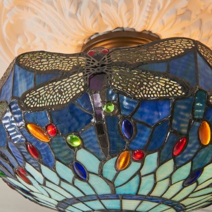 Endon 111897 - Pintakiinnitteinen kattokruunu Tiffany DRAGONFLY, 3 x E27/10 W/230 V, Ø 41 cm