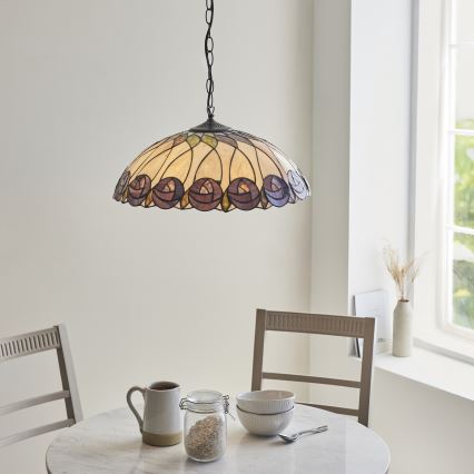 Endon 111985 - Ketjulla roikkuva kattokruunu Tiffany HUTCHINSON 3xE27/10W/230V halkaisija 50 cm