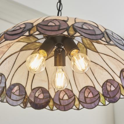 Endon 111985 - Ketjulla roikkuva kattokruunu Tiffany HUTCHINSON 3xE27/10W/230V halkaisija 50 cm