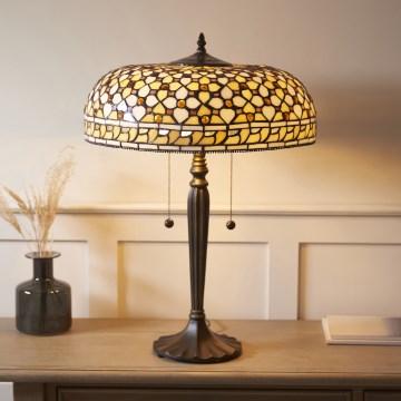 Endon 112178 - Pöytävalaisin Tiffany MILLE FEUX 2xE14/40W/230V halkaisija 45 cm