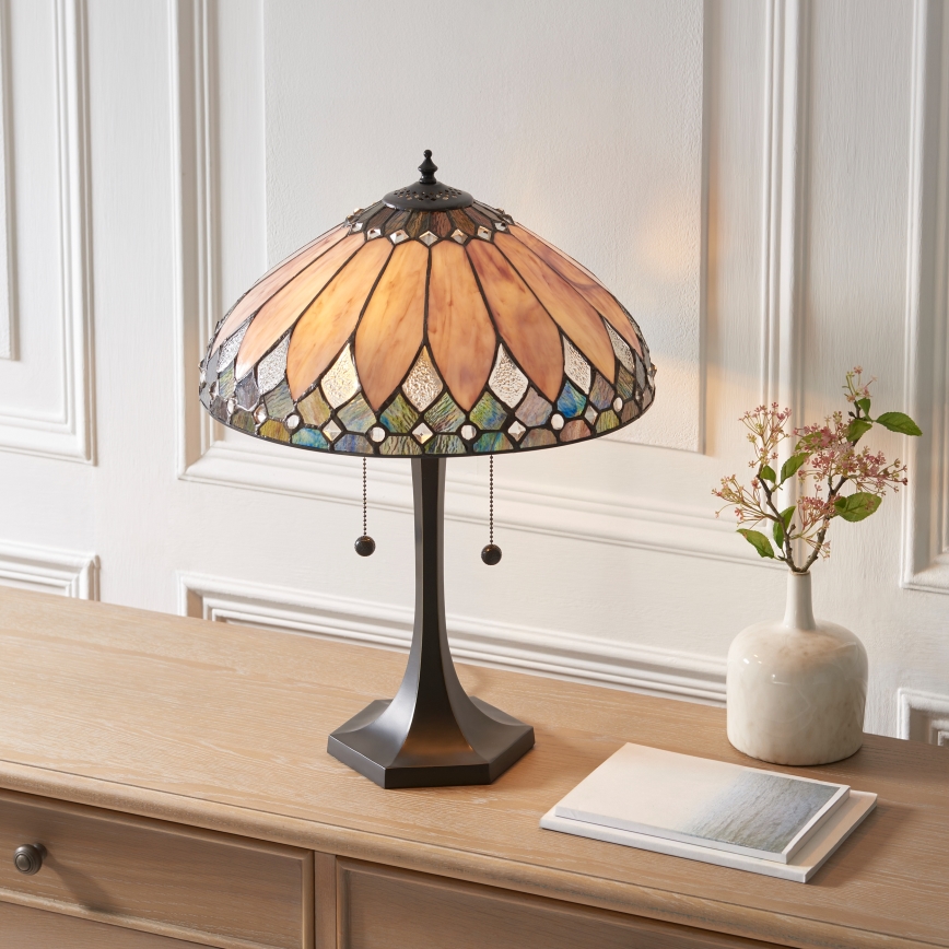 Endon 112183 - Pöytävalaisin Tiffany BROOKLYN 2xE14/10W/230V halkaisija 40 cm