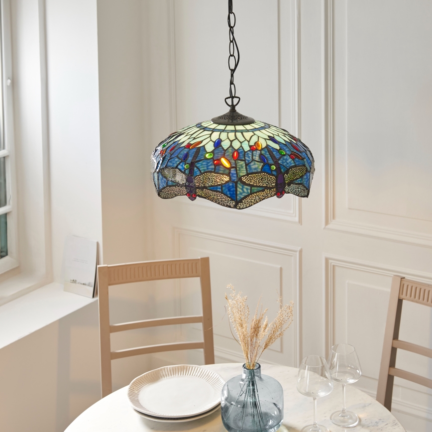 Endon 112195 - Ketjullinen Tiffany-tyylinen riippuvalaisin DRAGONFLY 1xE27/60W/230V halkaisija 41 cm
