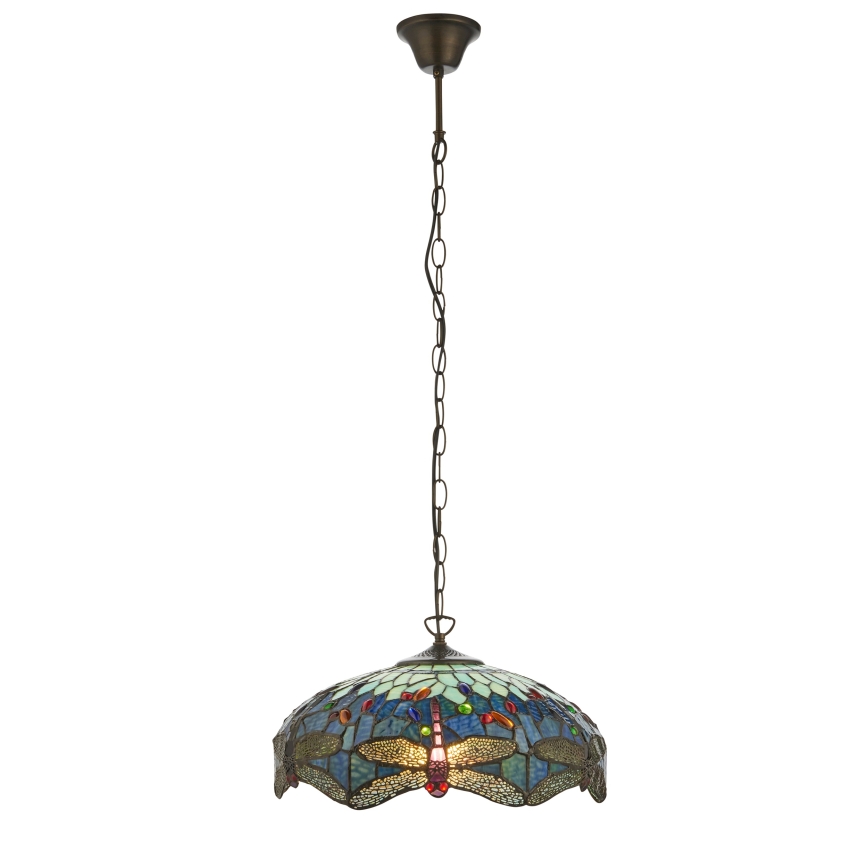 Endon 112195 - Ketjullinen Tiffany-tyylinen riippuvalaisin DRAGONFLY 1xE27/60W/230V halkaisija 41 cm