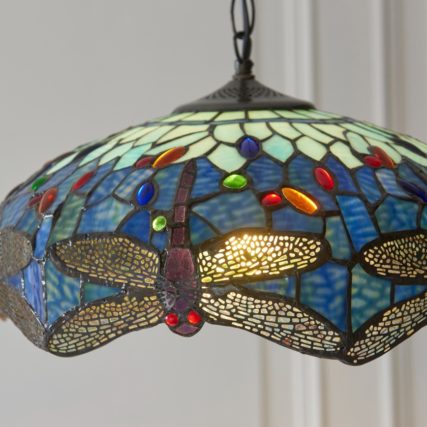Endon 112195 - Ketjullinen Tiffany-tyylinen riippuvalaisin DRAGONFLY 1xE27/60W/230V halkaisija 41 cm