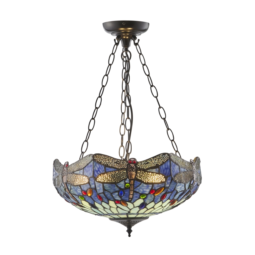 Endon 112250 - Ketjulla roikkuva Tiffany DRAGONFLY 3xE27/60W/230V halkaisija 50 cm