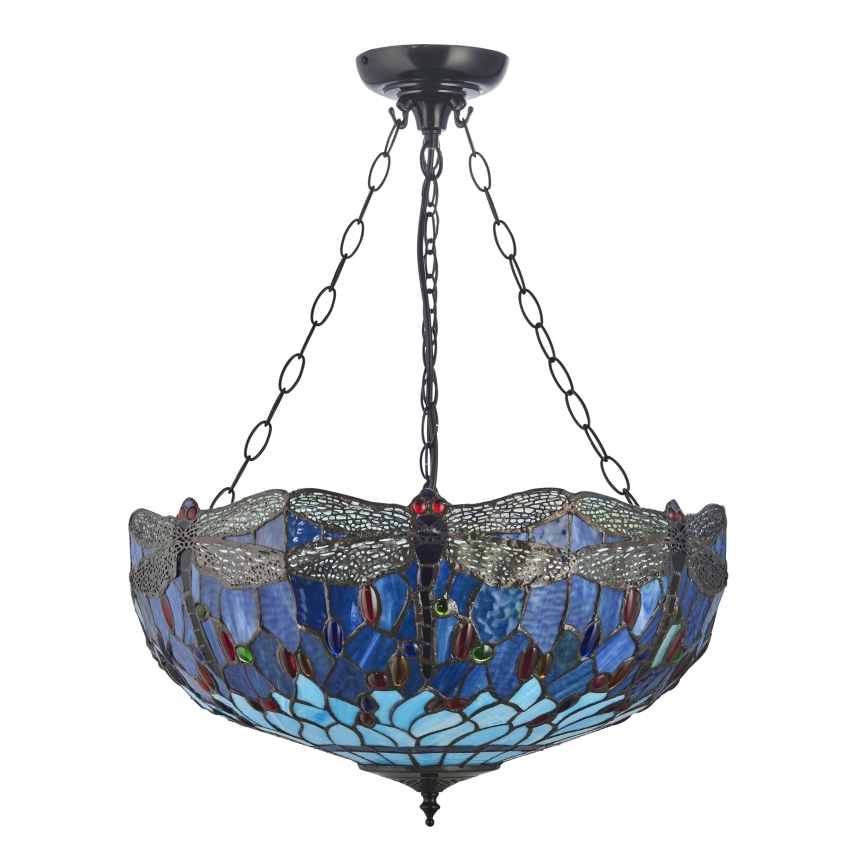 Endon 112250 - Ketjulla roikkuva Tiffany DRAGONFLY 3xE27/60W/230V halkaisija 50 cm