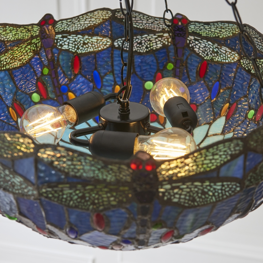Endon 112250 - Ketjulla roikkuva Tiffany DRAGONFLY 3xE27/60W/230V halkaisija 50 cm