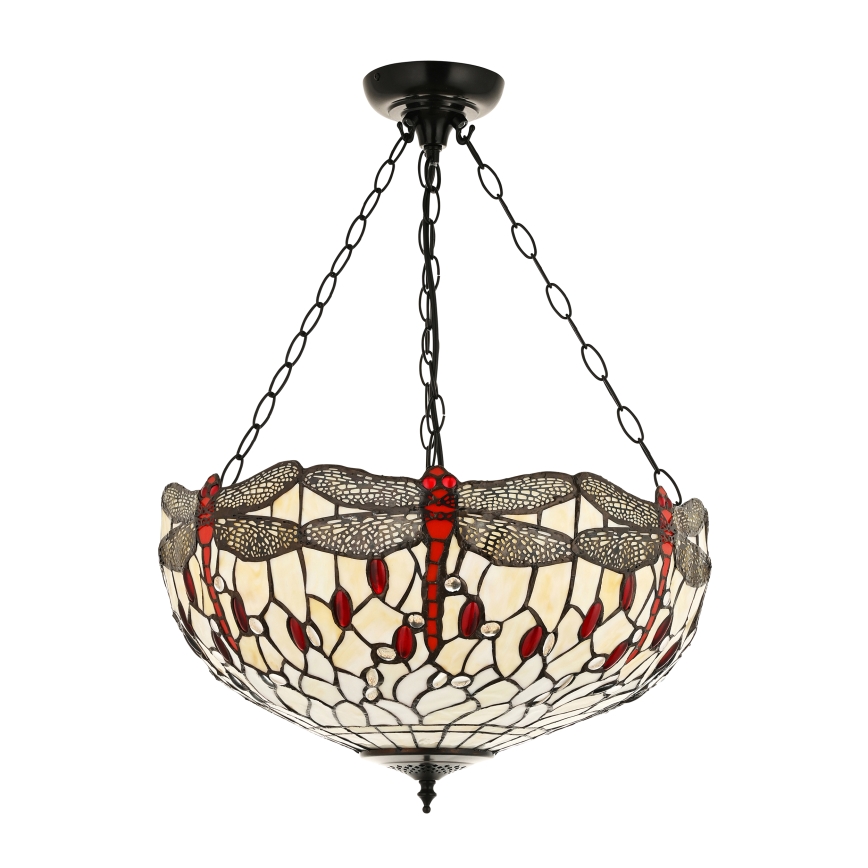 Endon 112251 - Ketjulla roikkuva Tiffany-tyylinen kattovalaisin DRAGONFLY 3xE27/60W/230V pr. 50 cm