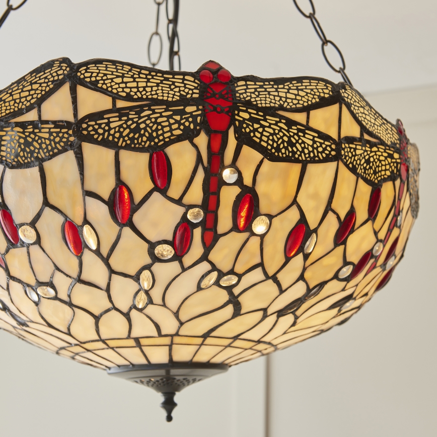 Endon 112251 - Ketjulla roikkuva Tiffany-tyylinen kattovalaisin DRAGONFLY 3xE27/60W/230V pr. 50 cm