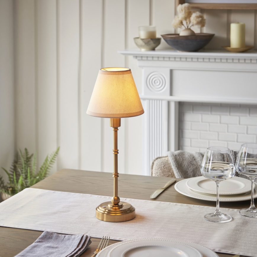 Endon 114811 - BURLEY LED himmennettävä ladattava pöytälamppu LED/1,5W/5V 3600 mAh messinki/valkoinen