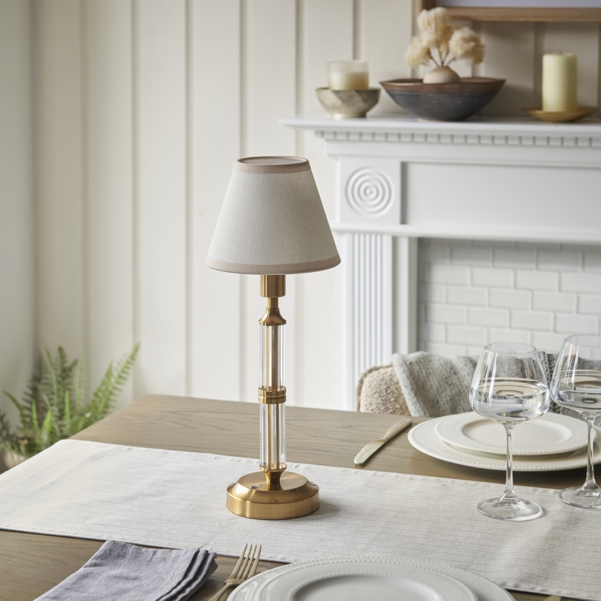 Endon 114849 - LED Himmennettävä ja ladattava pöytälamppu MORTON LED/1,5W/5V 3600 mAh messinki/beige