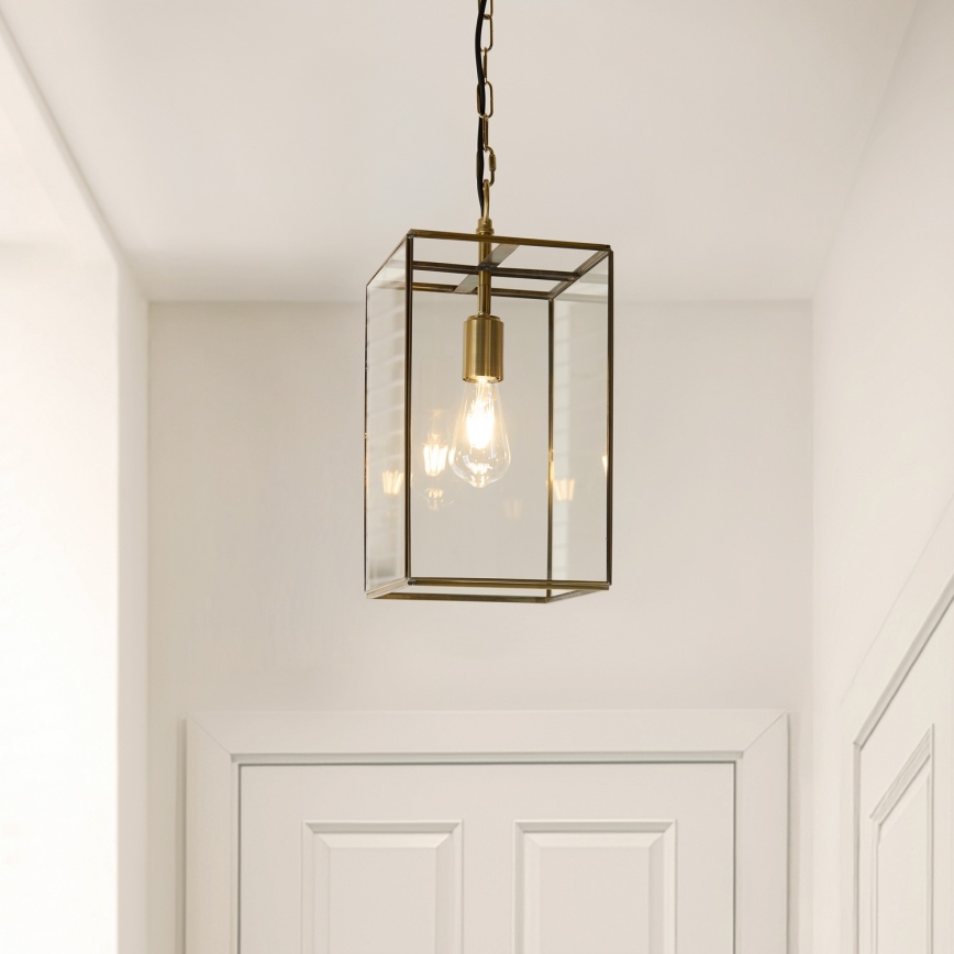 Endon 119141 - HAMMOND-riippuvalaisin ketjulla 1xE27/10W/230V 21,5x21,5 cm messinki