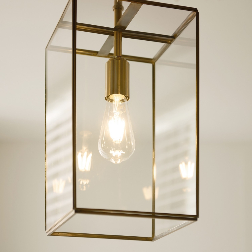 Endon 119141 - HAMMOND-riippuvalaisin ketjulla 1xE27/10W/230V 21,5x21,5 cm messinki