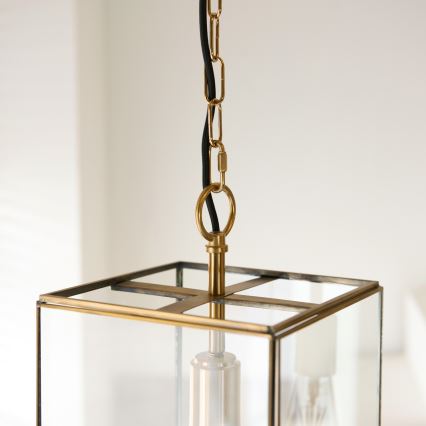 Endon 119141 - HAMMOND-riippuvalaisin ketjulla 1xE27/10W/230V 21,5x21,5 cm messinki