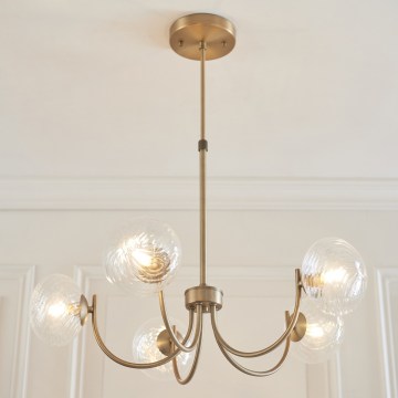 Endon 119210 - HAGUE 5-lamppuinen varrellinen kattokruunu, G9-kannat, 5 W/lamppu, 230 V, messinki