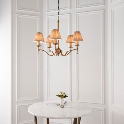 Endon 63627 - STANFORD-kattokruunu ketjulla, 5xE14/40W/230V, messinki/beige