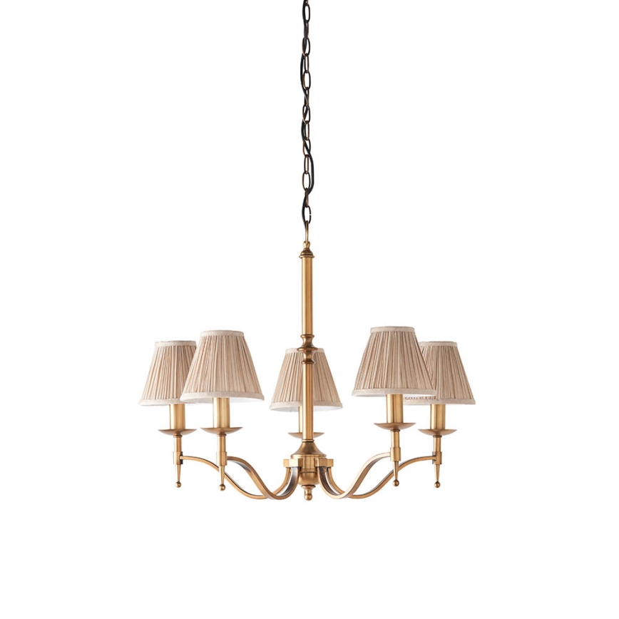 Endon 63627 - STANFORD-kattokruunu ketjulla, 5xE14/40W/230V, messinki/beige