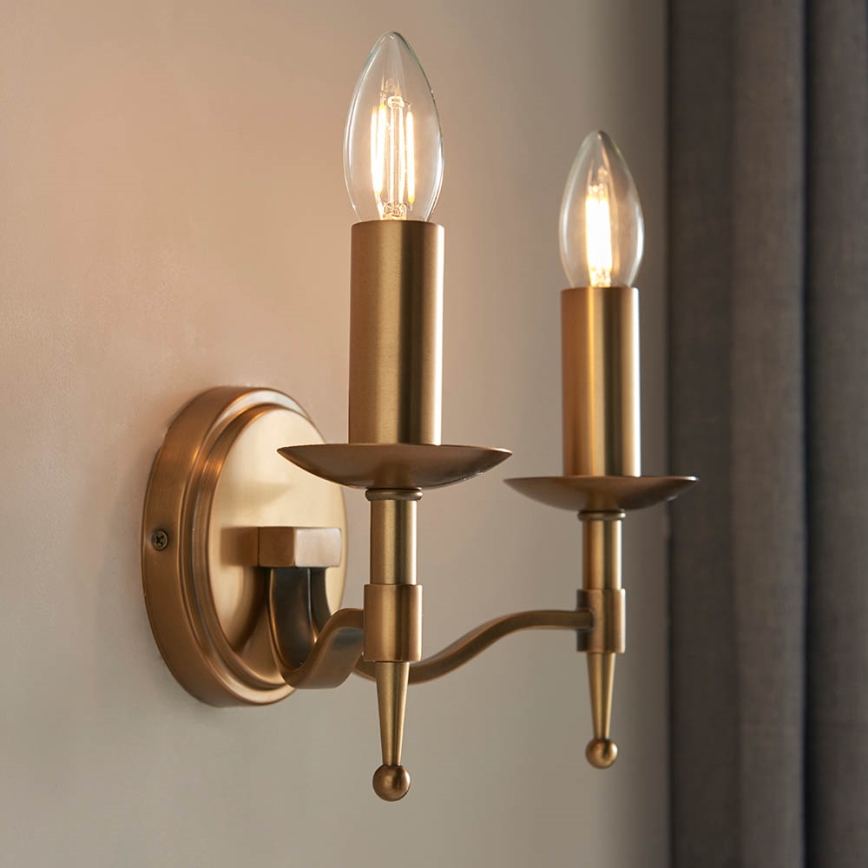 Endon 63654 - Seinävalaisin STANFORD 2xE14/40W/230V messinki/beige