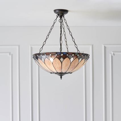 Endon 63976 - Ketjulla roikkuva Tiffany-tyylinen kattokruunu BROOKLYN 3xE27/60W/230V, halkaisija 50 cm