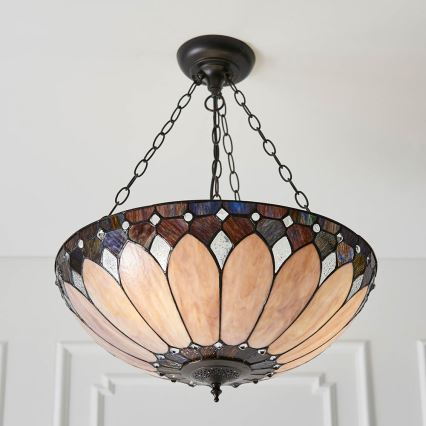 Endon 63976 - Ketjulla roikkuva Tiffany-tyylinen kattokruunu BROOKLYN 3xE27/60W/230V, halkaisija 50 cm