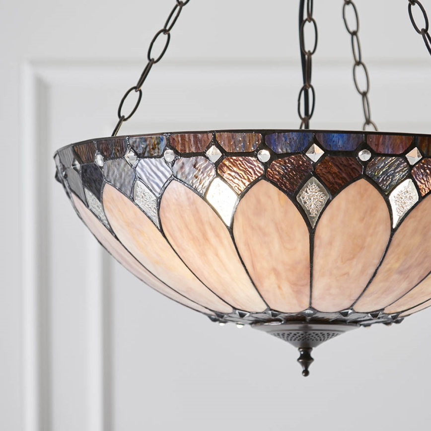 Endon 63976 - Ketjulla roikkuva Tiffany-tyylinen kattokruunu BROOKLYN 3xE27/60W/230V, halkaisija 50 cm