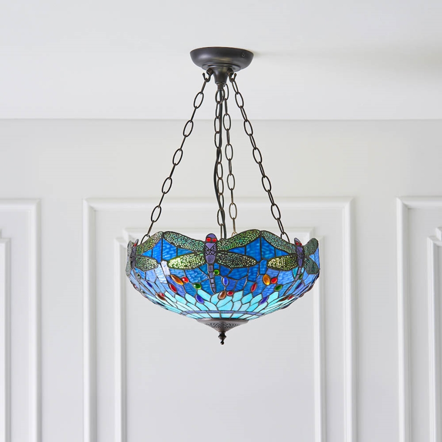 Endon 64075 - Tiffany-tyylinen riippuvalaisin ketjulla DRAGONFLY 3xE27/60W/230V, Ø 41 cm