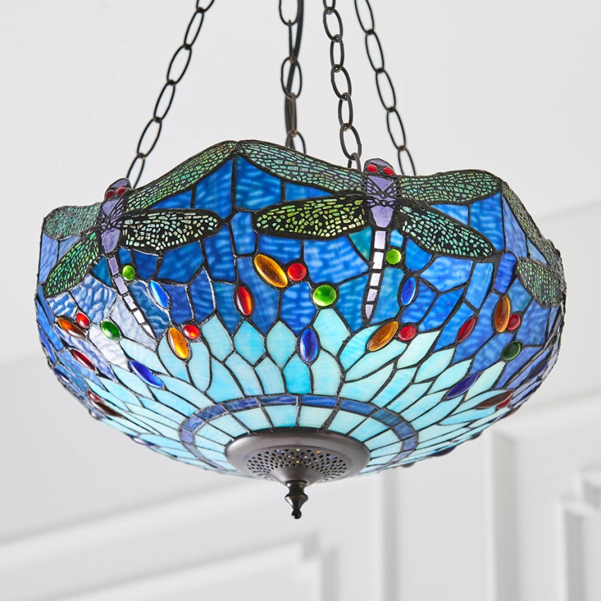 Endon 64075 - Tiffany-tyylinen riippuvalaisin ketjulla DRAGONFLY 3xE27/60W/230V, Ø 41 cm