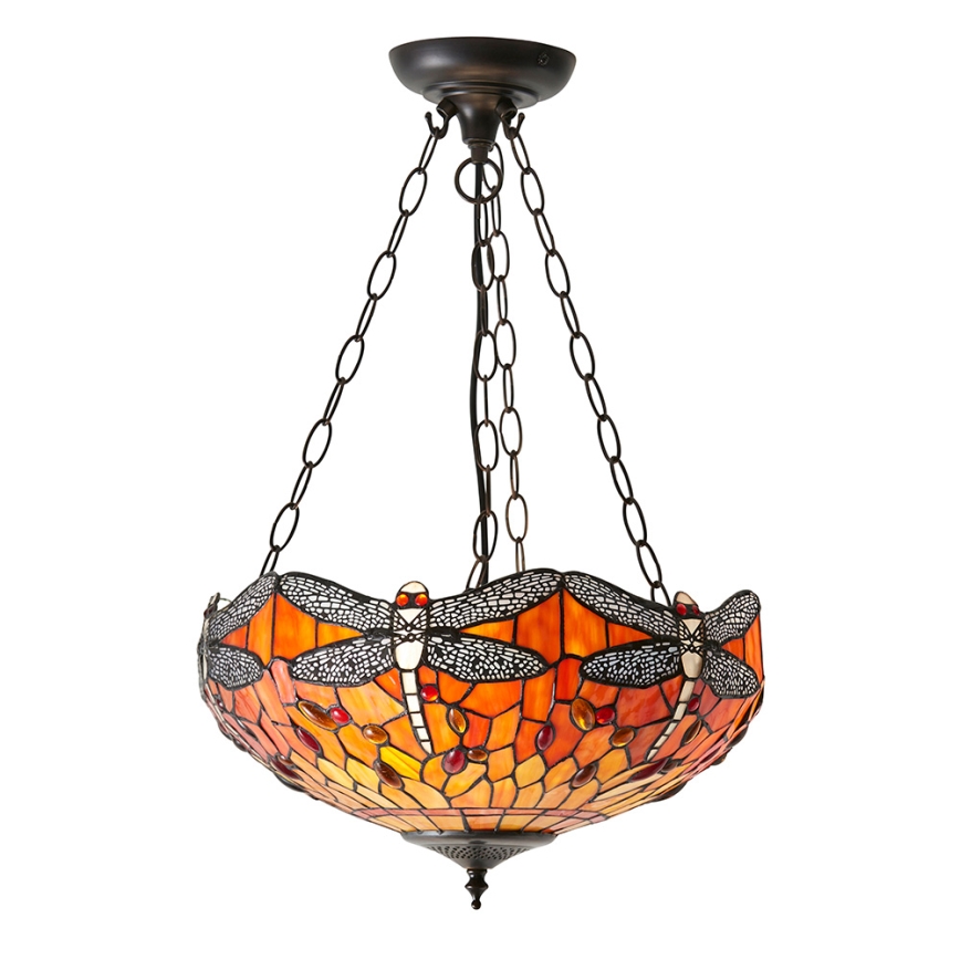 Endon 64076 - Tiffany DRAGONFLY - riippuvalaisin ketjulla, 3 x E27, max. 60 W/lamppu, 230 V, halkaisija 41 cm