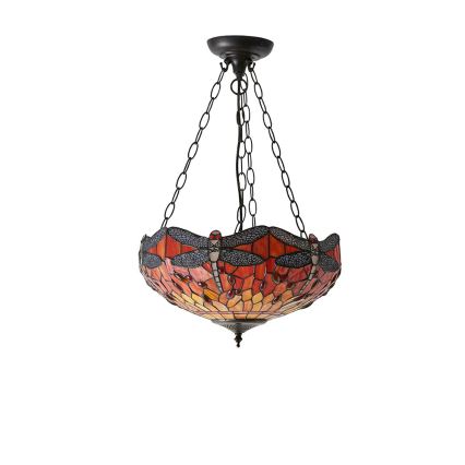 Endon 64076 - Tiffany DRAGONFLY - riippuvalaisin ketjulla, 3 x E27, max. 60 W/lamppu, 230 V, halkaisija 41 cm